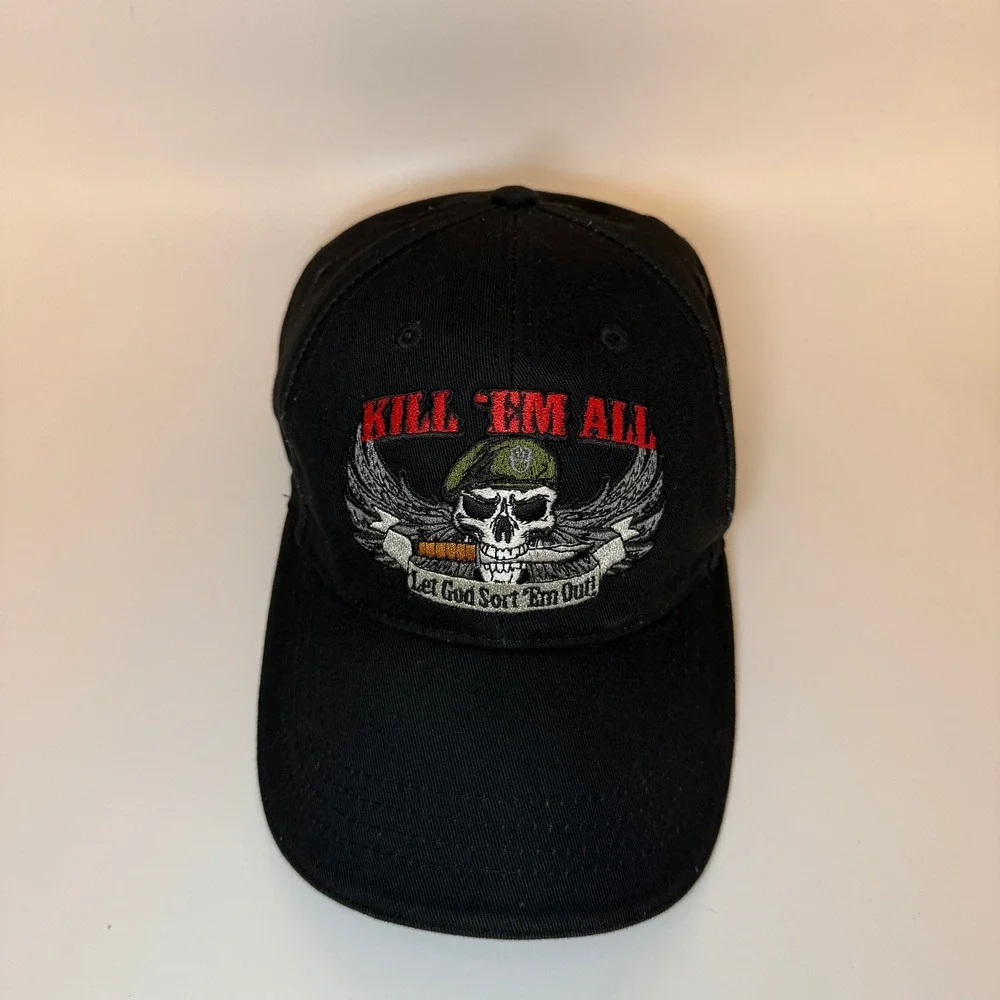 Rothco Kill Em All Skull Let God Sort Em Out Black Cotton Baseball Cap Mens OSFA